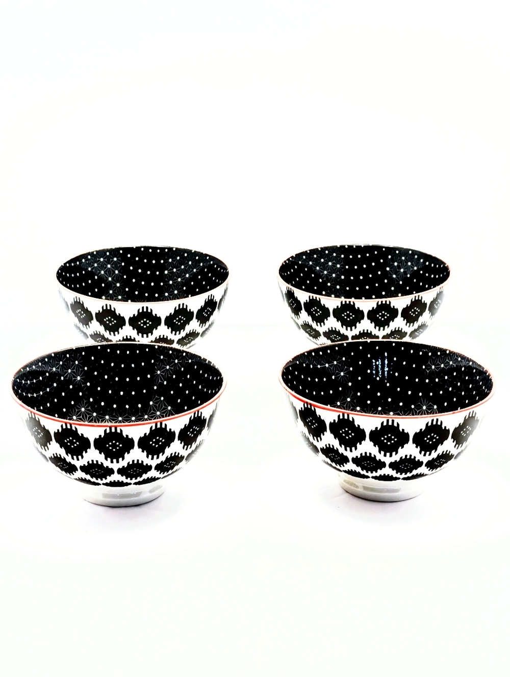 Now Designs Black & White Bowls Set of 4 – Modern Geometric Snack/Rice